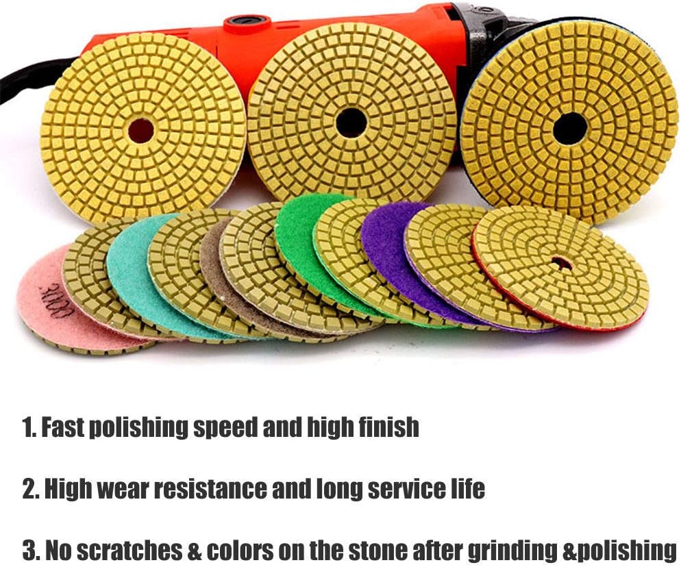 Diamond Polishing Pads BE-TOOL 10PCS Wet/Dry Diamond Polishing Pads Stone Polishing Accessories Grinding Disc + 1pc Backing Pad for Granite Marble Stone Ceramic Tile Concrete - Image 5