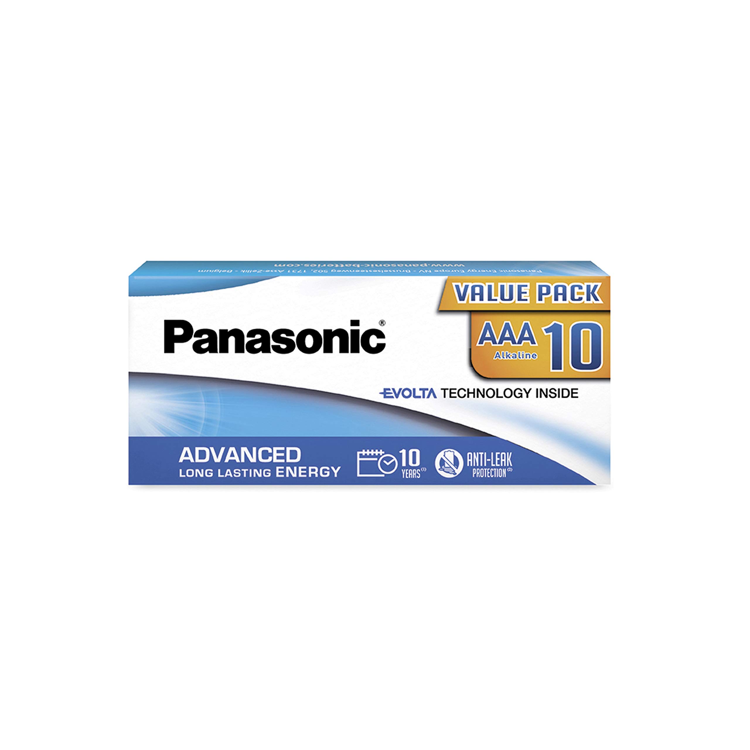 Panasonic EVOLTA Technology Inside AAA batteries, pack of 10 alkaline batteries, AAA Micro LR03 1.5V, plastic-free packaging, reliable and high-performance batteries