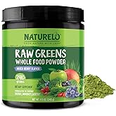 NATURELO Raw Greens Superfood Powder 240 Grams, Mixed Berry - Supports Energy, Immunity and Detox - Includes Spirulina, Wheat Grass and Organic Greens for Whole Food Nutrition