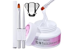 Clear Builder Gel for Nails: Sweet Trend 10 in 1 Hard Gel Scuplted Kit - 60g LED/UV Strengthen Nail Art for Base Rhinestone 3D Extension Sculpting Overlay Tips - Manicure Set with Forms & Brushes