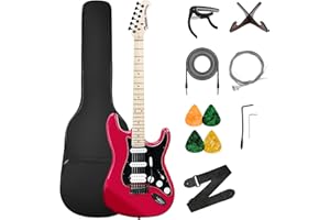 Tostar Electric Guitar Full Size Kit for Beginners 6 String with Amp HSS Pickup with Gig Bag,Capo,Tremolo,Tuner, Strap, Picks