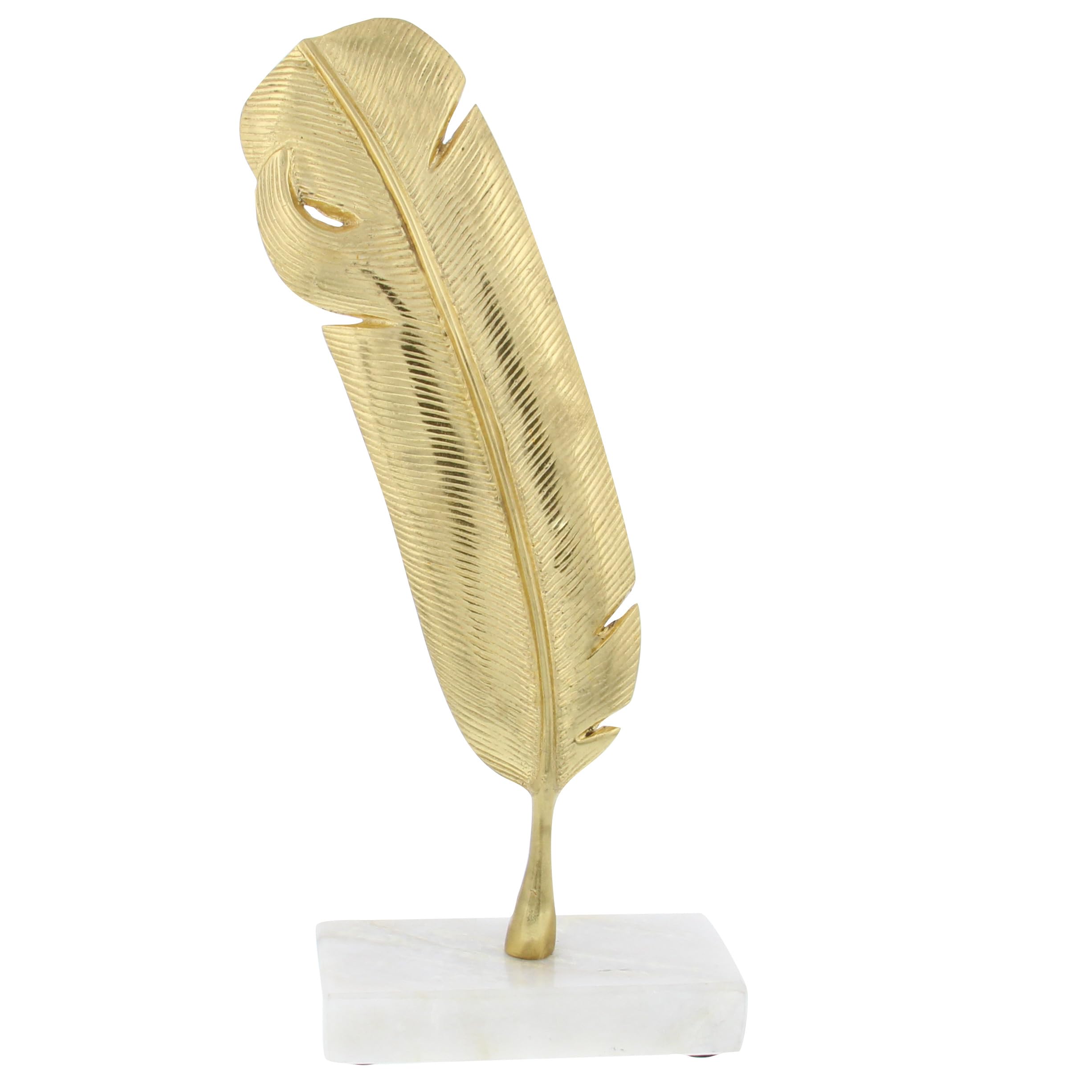 CosmoLiving by Cosmopolitan Feather Sculpture, Metal, Gold/White, 2" D x 6" W x 12" H