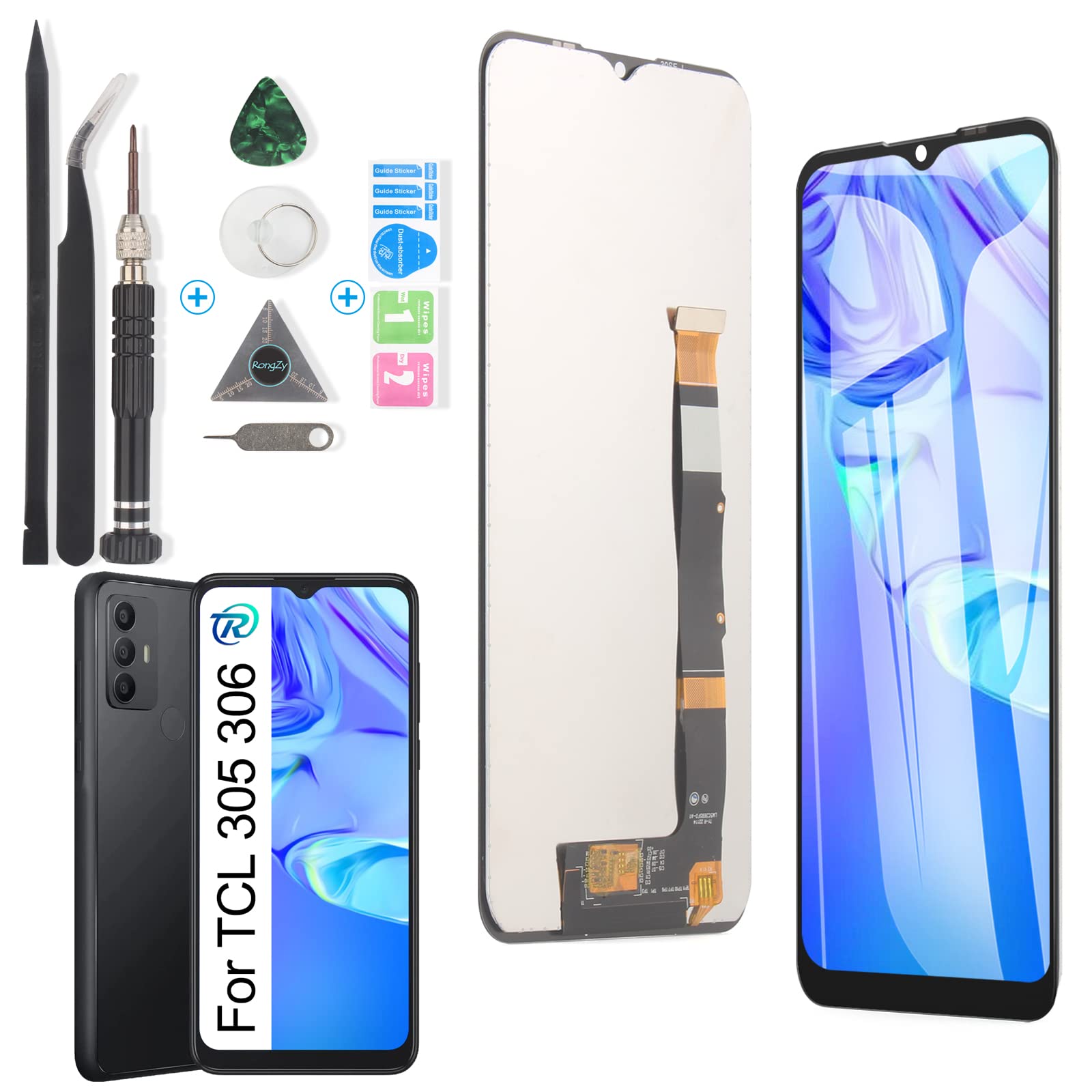 RongZy Display for TCL 305/306 6102 6102D 6102A 6102H LCD Screen Replacement Digitizer Touch Screen Assembled Replacement with Tools (Black)