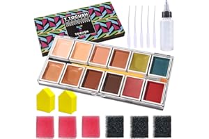 T TOGUSH Alcohol Activated Makeup Palette for FX Makeup with Makeup Egg Mimic Wound Sponge Cleaning accessories 12 Colors