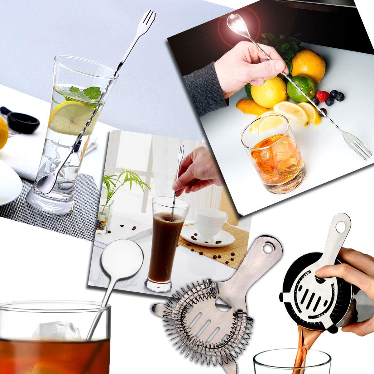 Cocktail Maker Bar Set,Premium Stainless Steel Home Cocktail Making Kit with Manhattan Cocktail Shaker,Muddler, Ice Filter-Colander, Double Ended Measure,Spirit Pourer, Stiring Spoon,Ice tong