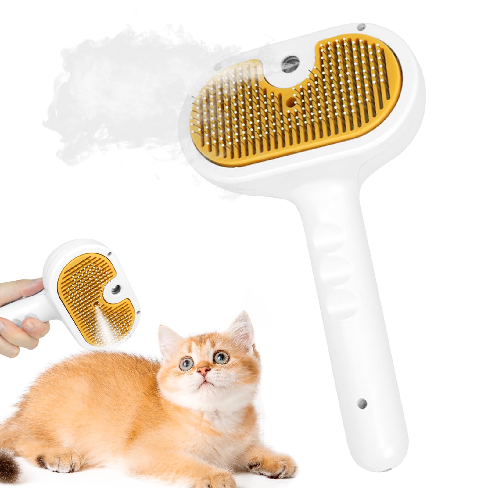Cat Brush with Steam Dog Brush with Water Tank Steam Brush for Cats Pet Hair Removal Comb with Water Tank Cat Steamy Brush for Long Hair and Short Hair for Massage, Care and Hair Removal, White