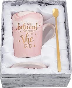 She believed She Could So She Did Mug, Graduation Gift for Her, Inspirational Spiritual Motivational Congratulations Gifts for Women, Gift for Mothers Day, Birthday, Christmas 14 Oz Pink Marble Mug