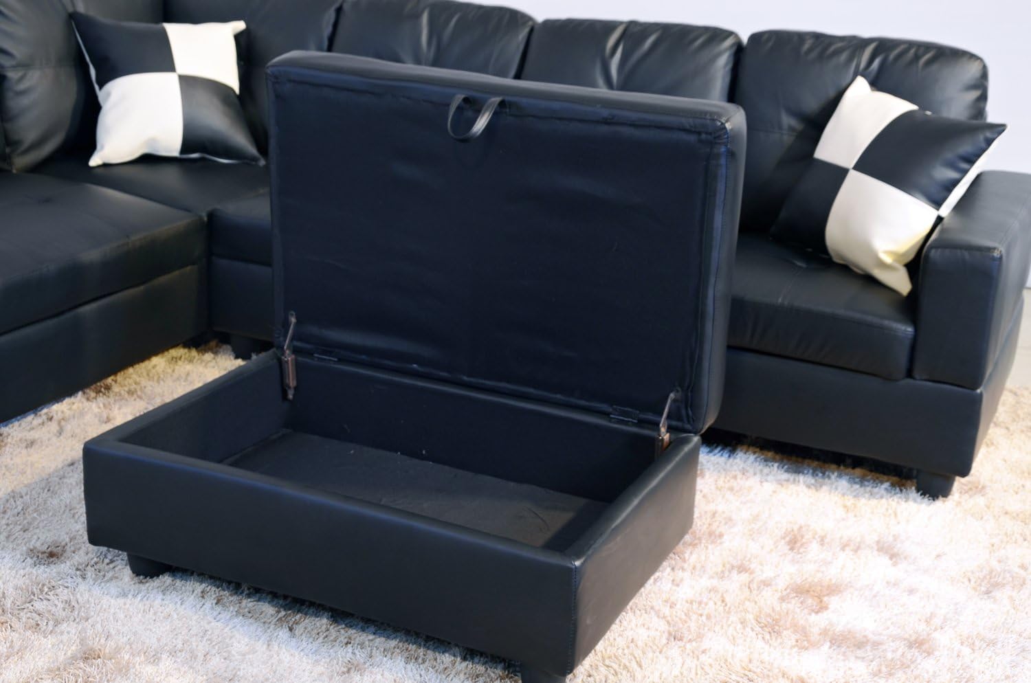 Beverly Fine Funiture Sectional Sofa Set, 91A Black: Furniture & Decor