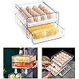 XBY-US 32 Grid Large Capacity Egg Holder for Refrigerator, Double Layer Drawer Type, Multi-Function Storage Drawer Container Organizer with Removable 2pcs Egg Tray+2pcs Drain Tray