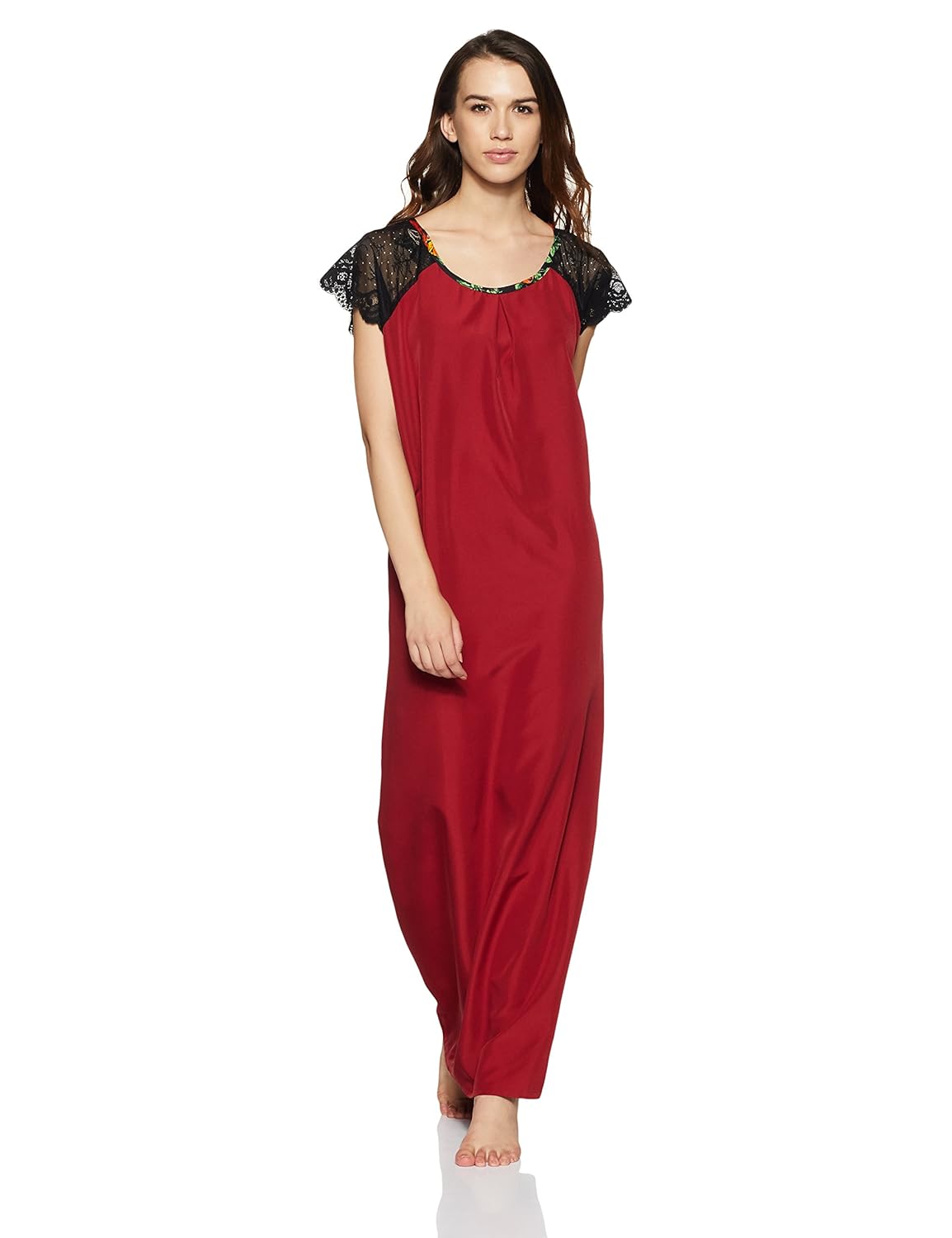 clovia womens crepe nighty with floral print robe