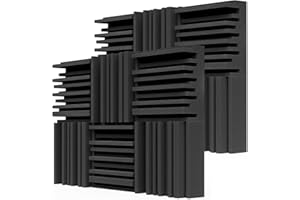 TroyStudio Thick Acoustic Foam Panels, 12 X 12 X 3 Inch 12 Pcs Broadband Sound Absorbing Foam, Dense Soundproof Padding Tile, Recording Studio Foam Absorber, Groove Decorative 3D Wall Ceiling Panel
