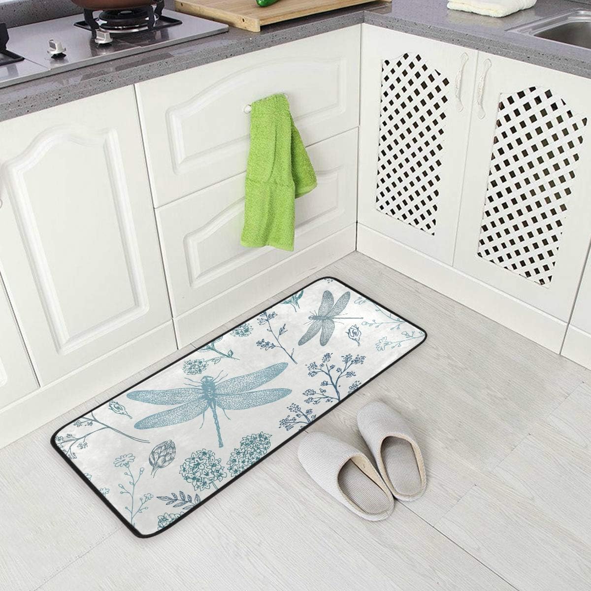 Amazon Com Kitchen Rugs Blue Dragonfly Design Non Slip Soft