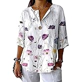 Chicyoo Womens Tunic Top Loose Fit Floral Printed Silky-Soft 3/4 Sleeve Pullover Blouse for Summer Daily Wear Elegant M-XXL