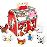 Melissa & Doug Take-Along Wooden Sorting Barn Learning Toy with Flip-Up Roof, Handle, Farm Play PiecesFarm Toys, Shape Sortin