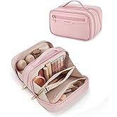 BAGSMART Travel Makeup Bag, Make Up Bag with Multiple Compartments for Organizer, Compact & Durable Cosmetic Organizer for Women for Travel Accessories (Pink