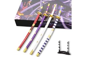FORGEMITH 4 Piece Set Roronoa Zoro Small Keychain Swords with Display Stand 9.25in Zoro Mini Sword Set,Use for Letter Opener,Keychain and Decoration