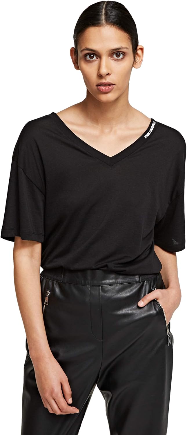 KARL LAGERFELD Women's Double V Neck TShirt Amazon.co.uk Clothing