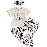 ASUNYKID Cowgirl Outfits for Girls Toddler Baby Short Sleeve Shirts Flared Pants Headband Set 3pcs ​Western Summer Clothes