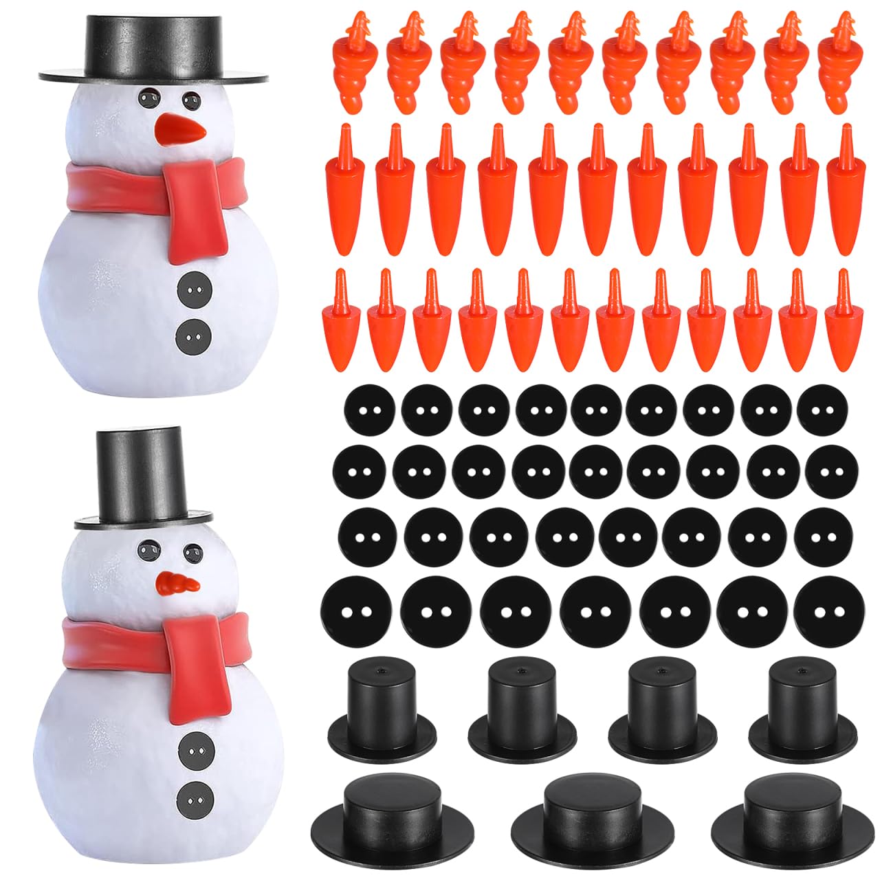 Milisten Christmas Snowman Kit 320 Pieces DIY Snowman Accessories Set with Carrot Nose Buttons Mini Black Hats Tiny Buttons for Sewing Crafting and Holiday Decoration