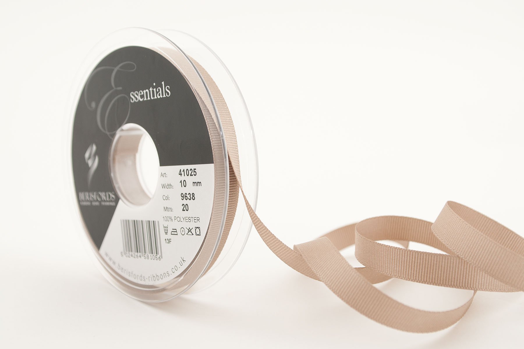 Berisfords 41025 20 m x 10 mm Polyester Grosgrain Ribbon, Bone โ image 1