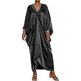 Bsubseach Kaftan Dresses for Women Satin V-Neck Caftans Coverups Long Dress Plus Size Beach Cover Up