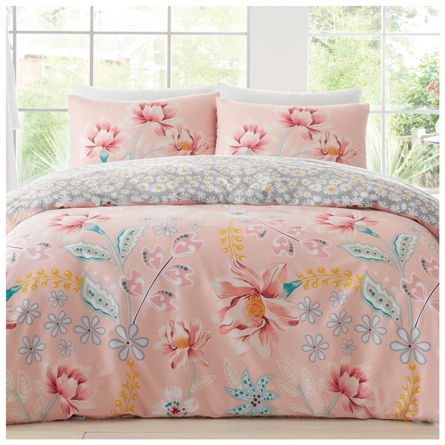 GC GAVENO CAVAILIA Reversible Floral Duvet Cover, Daisy Double Bedding Set, Breathable Cosy Flower Leaf Pattern Quilt Covers Bed Sets With Matching Pillowcases, Multi — image 1