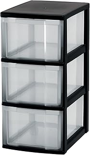 Iris Ohyama, Schubladenschrank auf Rollen / Rollcontainer - New Chest NMC-303 - plastik, schwarz, 3 x 15 L, L30 x B38 x H67 cm