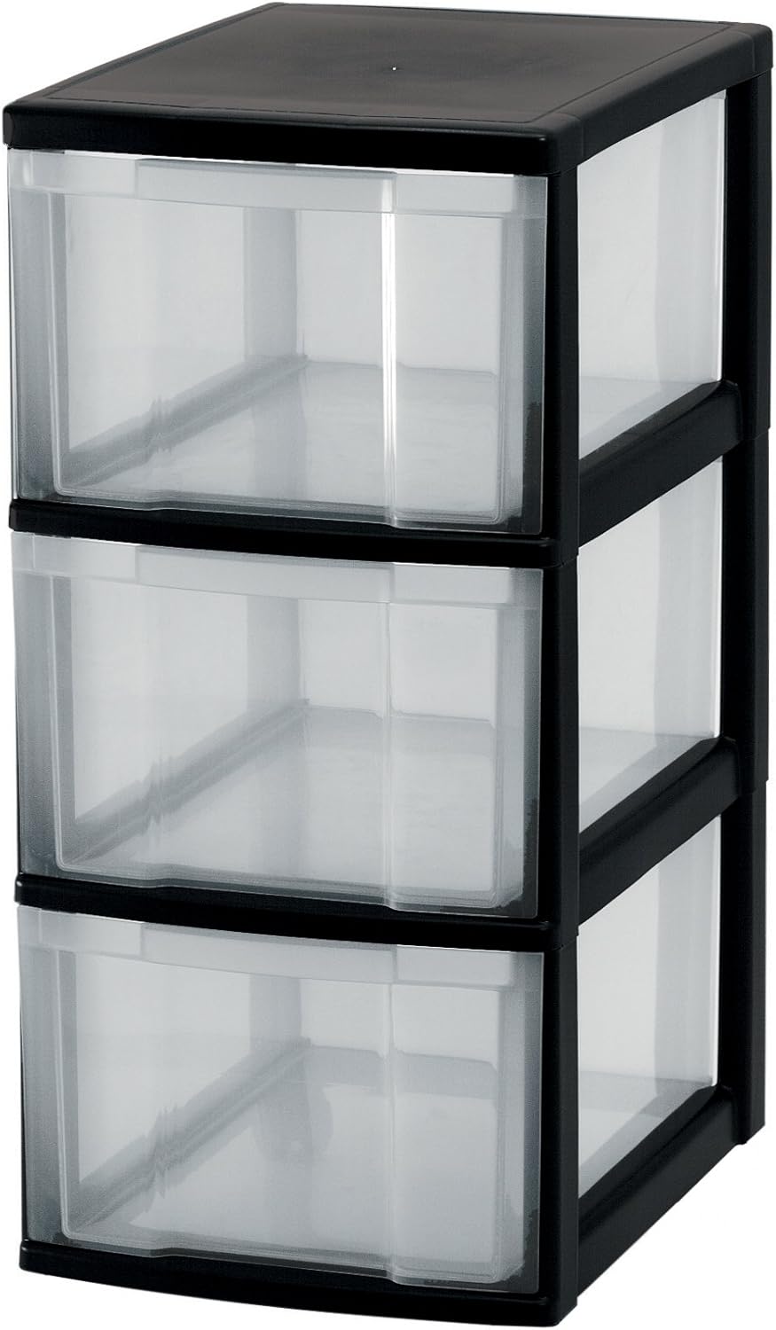 Iris Ohyama, Schubladenschrank auf Rollen / Rollcontainer - New Chest NMC-303 - plastik, schwarz, 3 x 15 L, L30 x B38 x H67 cm