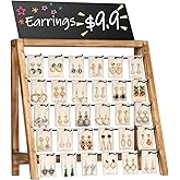 Poyilooo Jewelry Display for Vendors Selling, Wood Earring Bracelet Keychain Display for Vendors with Adversitsing Board 30 Hooks, Large Capacity Jewelry Holder Display Stands Rack for Earring Card