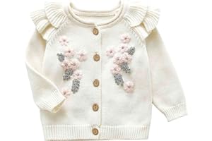 Miccina Baby Toddler Boys Girls Cardigan Sweater Long Sleeve Knit Embroidery Flowers Jacket Outwear Button Tops