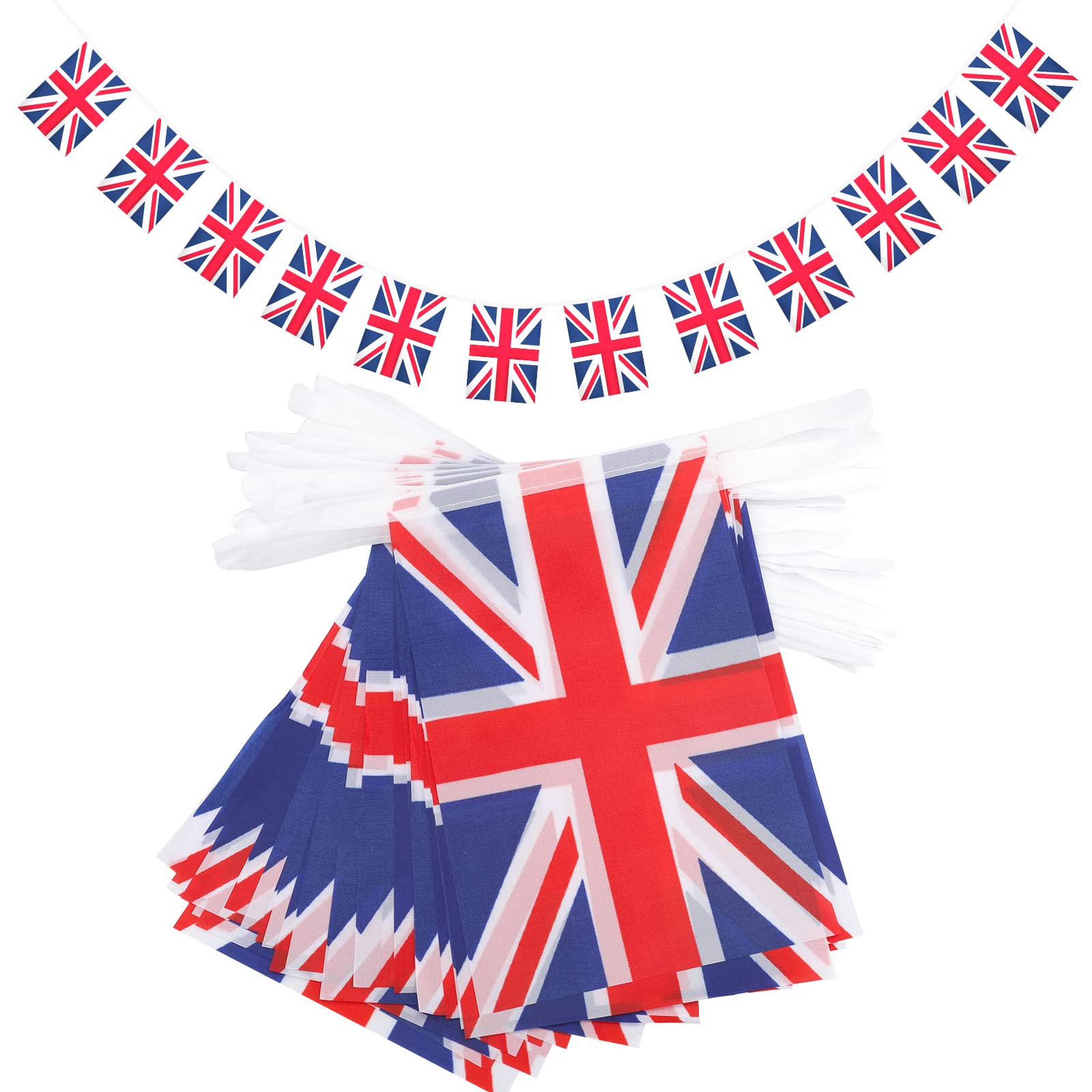 G2PLUS 11M Union Jack Flag Bunting, 40 PCS Rectangular Kings Coronation Bunting, Reusable Bunting Outdoor Waterproof for Kings Coronation Decoration
