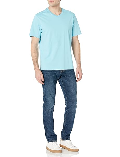 AMAZON ESSENTIALS 100% COTTON T SHIRTS FOR MEN, REGULAR-FIT SHORT-SLEEVE V-NECK, PACK OF 2, AVAILABLE IN BIG & TALL, LIGHT BLUE, 5X-LARGE BIG