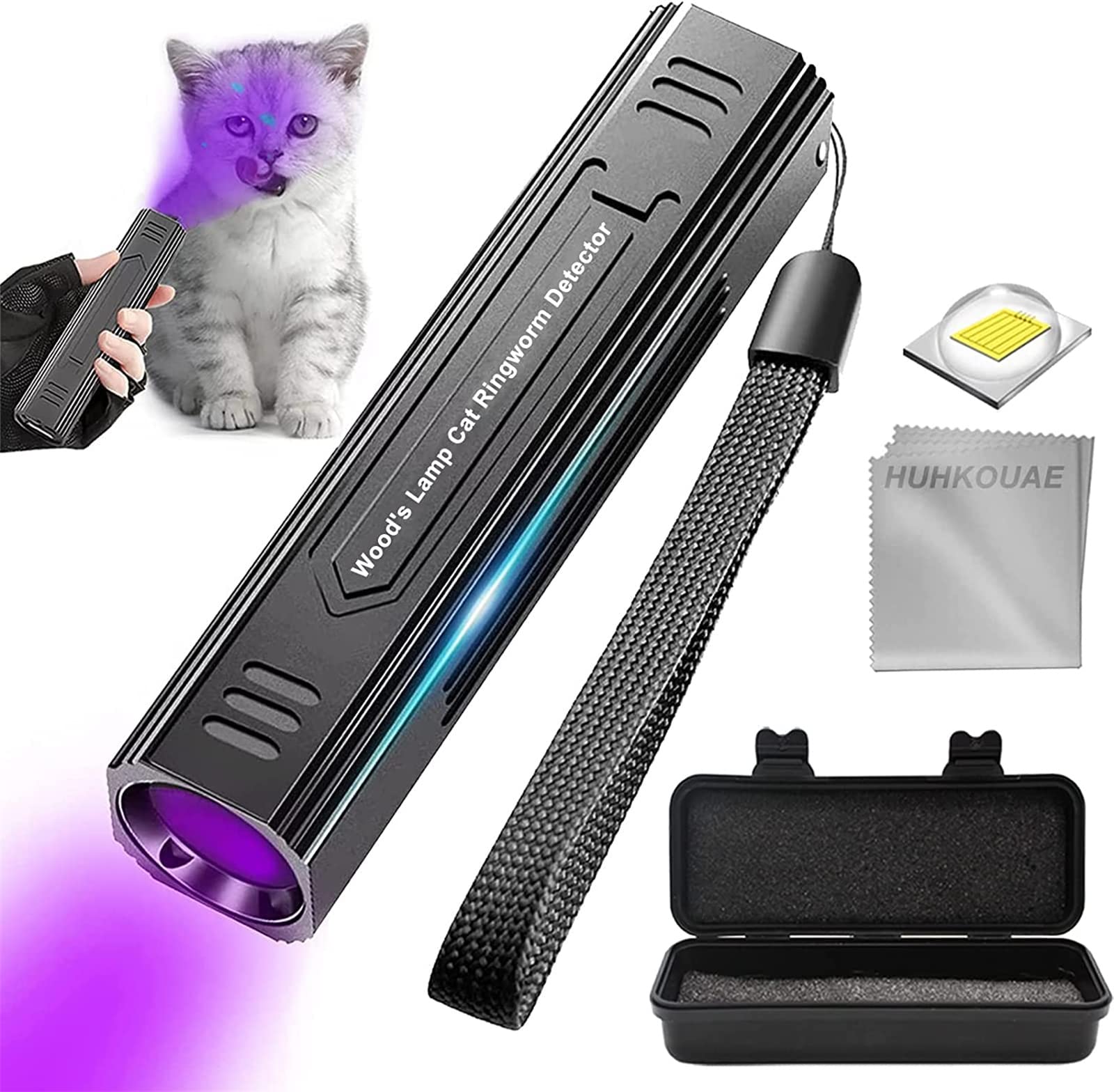 HUHKOUAE Wood's Lamp pet cat, dog Wood's Black light Flashlight cat Ringworm Detector,Doctor Pet Urine Detector,for Analyzing Skin Dog Cat Care Bed Bug Inspect.