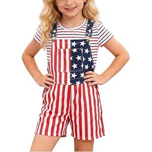 American Flag Overalls Kids Independence Day Striped Stars Adjustable Short | Toddler Overalls, Summer Casual Sleeveless Over