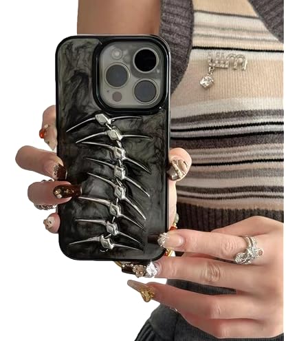 Goocrux Custodia IPhone 12 Gothica: Teschio Scheletro Con Coperchio Scorrevole Fotocamera E Anello Porta