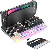 AriKroii Charging Dock Station for Nintendo Switch 2, JoyCon Controllers Charger with RGB Light and LED Indicator, Heat Dissipation, 9 Game Card Slots, Fast Charging Storage Organizer, TV Dock