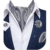 DiBanGu Mens Silk Ascot Ties Paisley Jacquard Woven Cravat and Pocket Square Cufflinks with Lapel Pin for Business Wedding