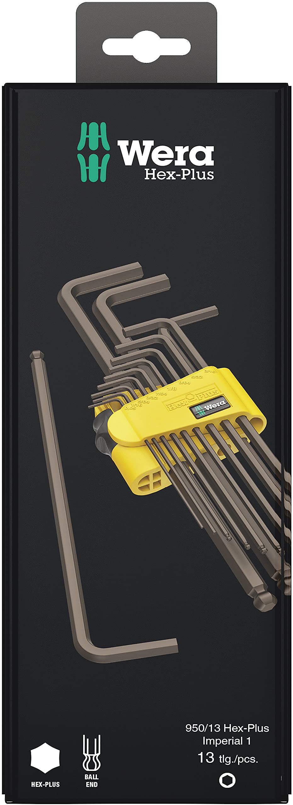 Wera 950/13 Hex-Plus Imperial 1 SB, L-Key Set, Imperial, BlackLaser, 13 Pieces