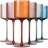 Vintacicle Colored Square Wine Glasses Set of 6, Elegant Ribbed Design Colorful Crystal Glassware with Long Stem, 11.5oz Hand Blown Stemware For Red & White Wine Home Bar Party- Multicolour