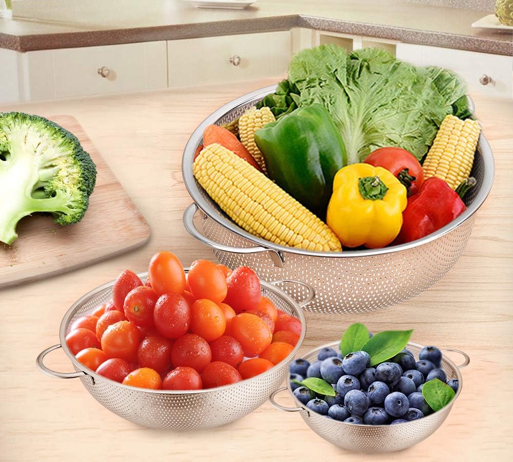 HaWare Colander Set of 3, Stainless Steel Colanders with Handle - Image 3