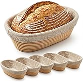 Gdpaddy 6 Pack Oval Banneton Proofing Basket Set 10 Inch, Natural Rattan Sourdough Bread Baskets with Linen Liners, Dough Baking Bowls for Professional & Home Bakers