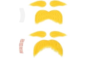 jayuwe 2 PCS Yellow Mustache and Eyebrows with Tape, Realistic Blonde Fake Handlebar Beard for Adults Men Women Halloween Costume Party Favors Accessories