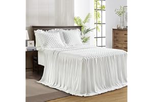 UOZZI BEDDING Ruffle Skirt Bedspread Set - 30" Long Drop - Vintage Chic Ruffled Summer Coverlet Bed Spreads Quilt Boho Bedding Farmhouse Style Lightweight Luxurious Rustic 3 Piece Set Queen Size White