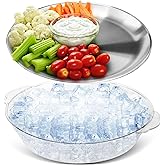 Baderke 1 Set 11.8" Chilled Serving Tray for Parties with Compartments Ice Chilled Party Platter Charcuterie Serving Board Cold Dish Dip for Fruit Seafood Vegetable Shrimp Cocktail (Natural)