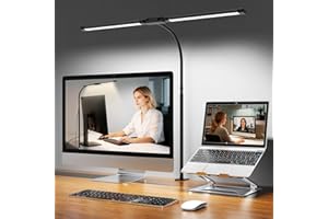 Desk Lamp with Clamp, Eye-Caring Desk Light with 50 Lighting Modes, Wide Double Head, Adjustable Architect Light Flexible Nec