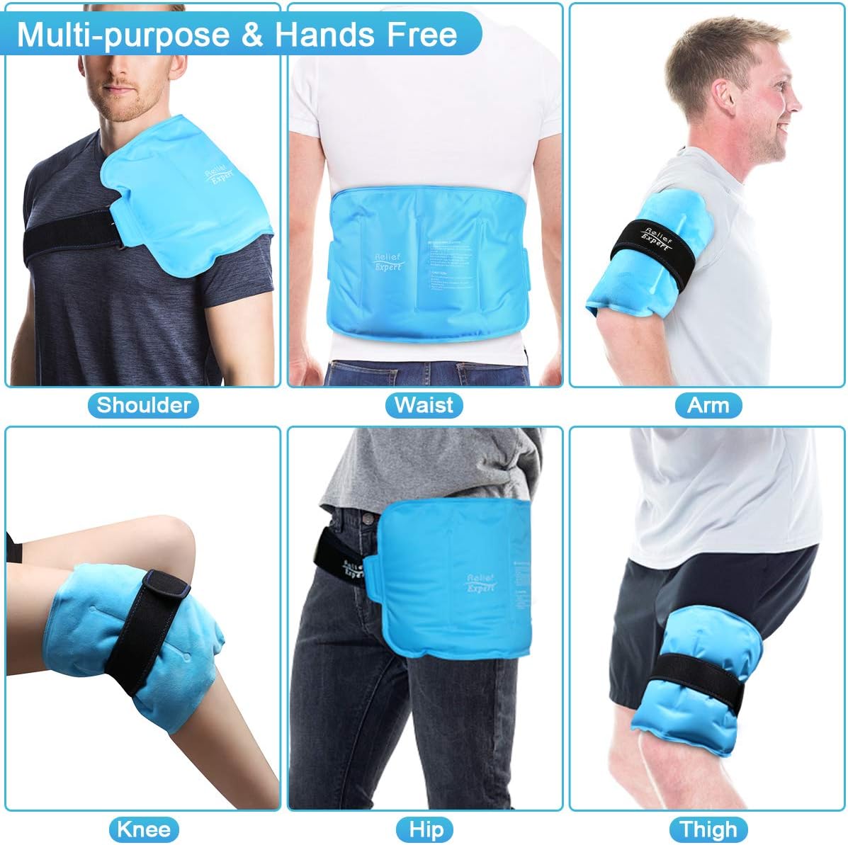 Relief Expert Ice Pack for Injuries Reusable(16" x 9") Gel Cold Pack for Lower Back, Shoulder, Knee, Hip Pain Relief, Cold Compress for Swelling, Bruises, Surgery – Flexible, Hands Free: Health & Personal Care