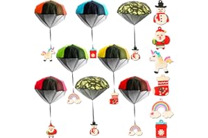 SIWARM 8 Pack Stocking Stuffers for Teens, Christmas Parachute Toys for Kids 4-8 8-12 Xmas Party Favors Outdoor Hand Throw Flying Toys Goodie Bag Fillers Christmas Classroom Gifts