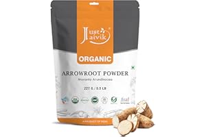 Just Jaivik USDA Certified Organic Arrowroot Powder - Gluten Free, Non GMO, Vegan Friendly, Natural Thickening Agent for Cooking and Baking