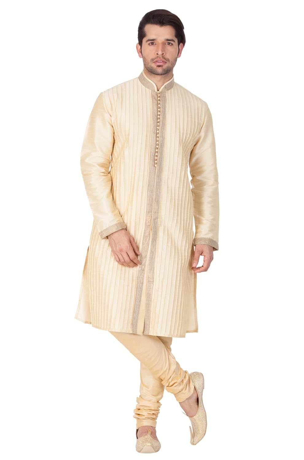 vastramay men cotton silk kurta and pyjama set (gold_vasmkgo003npgo)