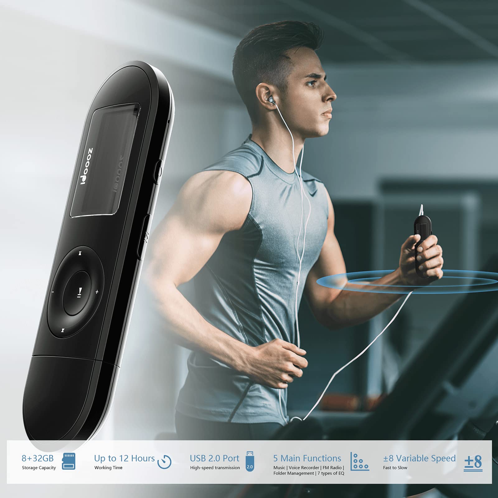 Mp3 Player, USB Mp3 Player with FM Radio, idoooz U2 8GB Music Player Expandable UP to 32 GB, USB Stick Mp3 Player for Running, Recording, Gym, Jogging, Sports, Lossless Sound Quality